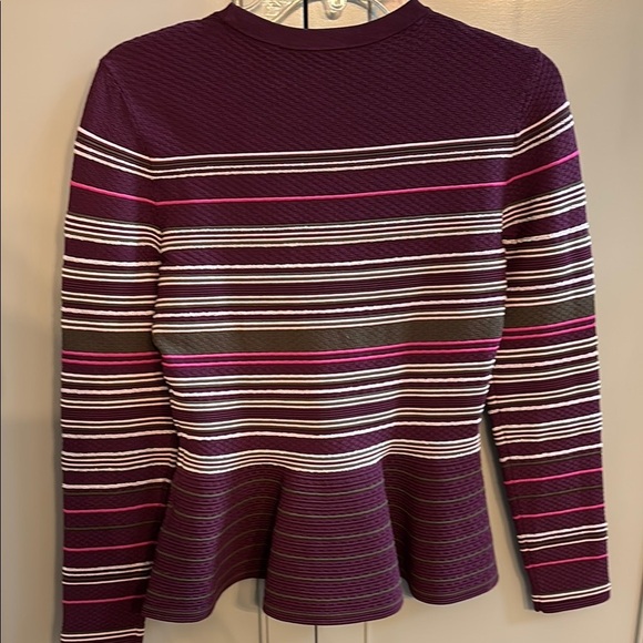 Ted Baker London Leytina Striped Peplum Burgundy Sweater SZ 2 - Picture 7 of 7
